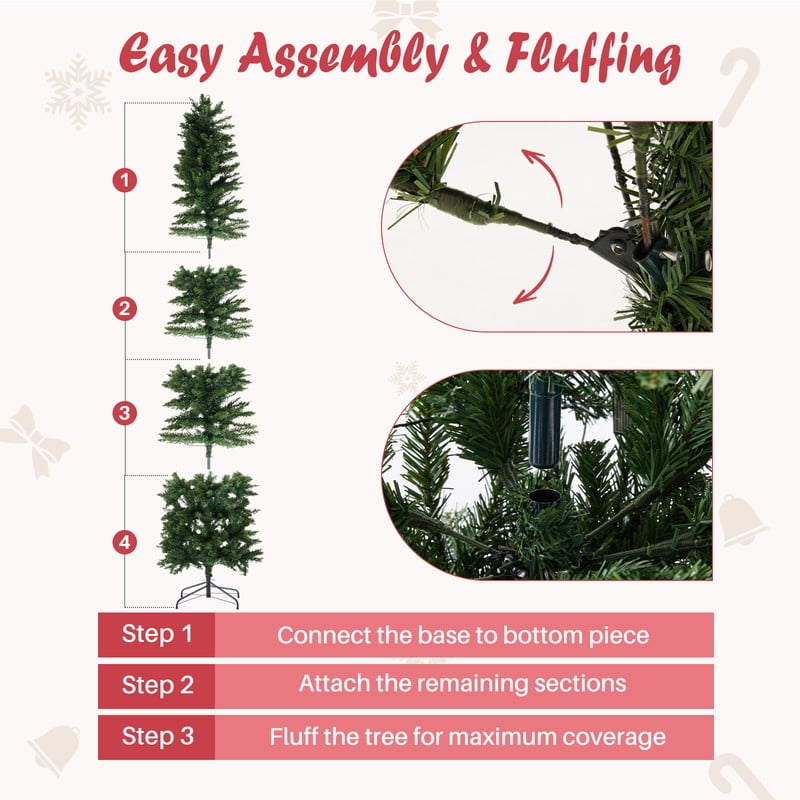 Gianna 9ft Pre-lit Pencil Christmas Tree, Green Artificial Spruce Slim Christmas Trees with 500 Incandescent Lights, 1100 Branch Tips & Foldable Base for Home, Office, Party Decoration