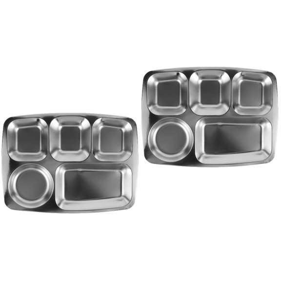 Stainless Steel Dinner Plate 2 Count Restaurant Food Tray Lunch Divided Square Student
