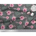thumbnail image 3 of Soimoi Grey Heavy Canvas Fabric Leaves & Chrysanthemum Floral Printed Fabric 1 Yard 58 Inch Wide, 3 of 3