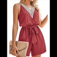 thumbnail image 1 of Mono Corto Sexy de Verano para Mujer con Cuello en V, Sin Mangas, Informal, con Lazo en la Cintura y Bolsillo, 2025 Rojo Ladrillo M, 1 of 7