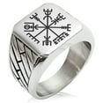 thumbnail image 1 of Stainless Steel Vegvisir Viking Compass Geometric Pattern Biker Style Polished Ring, 1 of 1