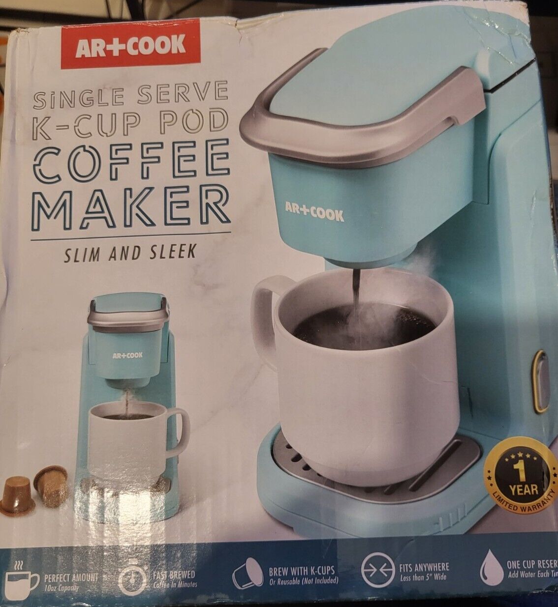 Ar+Cook Single Serve KCup Coffee Maker, 10oz Blue