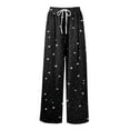 thumbnail image 6 of Women's Floral Print Palazzo Pants - High Waist Wide Leg Bohemian Summer Casual Trousers with Elastic Waist ,Black,2XL, 6 of 7