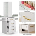 thumbnail image 3 of Double Manicure Table, Nail Desk for Nail Tech w/Glass Top & Wrist Rest, Nail Beauty Workstation w/3 Storage Drawers & 8-Tiers Open Shelves(White), 3 of 7