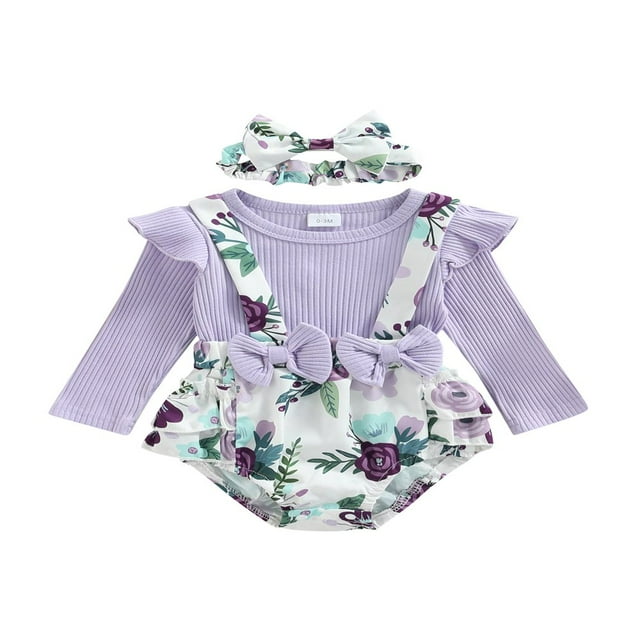 Combinaison Manches Longues à Manches Longues pour Bébé Fille Romper et Coiffe Violet