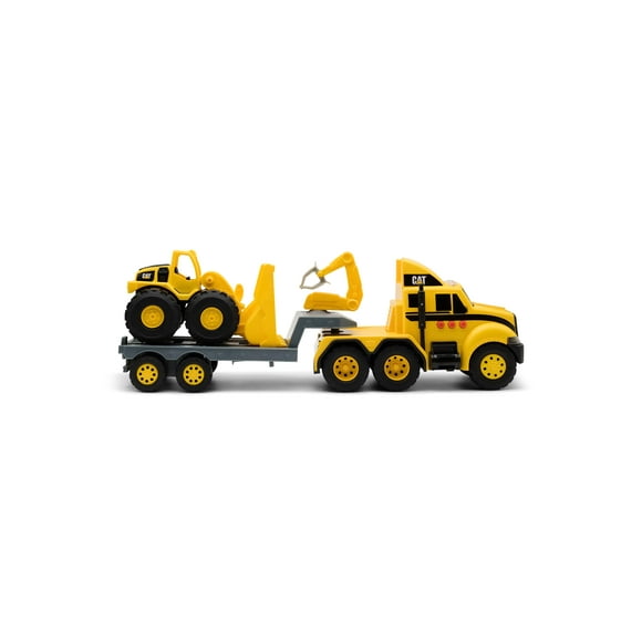 Cat Construction Toys Semirremolque y remolque para mudanzas pesadas con mini equipo, cargador frontal, luces y sonidos, a partir de 3 años
