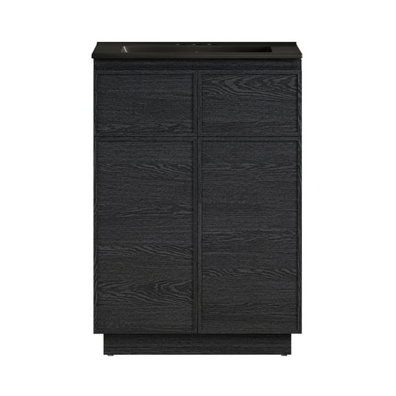 St. Tropez 24" Freestanding Bathroom Vanity in Black Oak with Black 3-Hole Centerset Sink Top