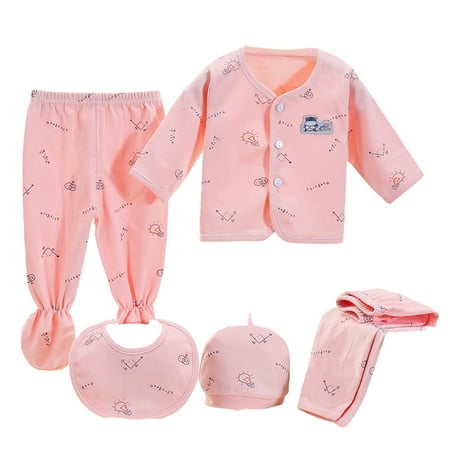 

0-3M 5Pcs Cotton Spring Autumn Newborn Baby Cotton T-Shirt + Pants + Hat Boys And Girls Set