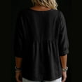 thumbnail image 4 of Women's Cotton Linen V Neck Blouse Casual 3/4 Sleeve Babydoll Pleated T Shirts Summer Boho Relaxed Fit Vacation Tunic Tops Black XXL, 4 of 5