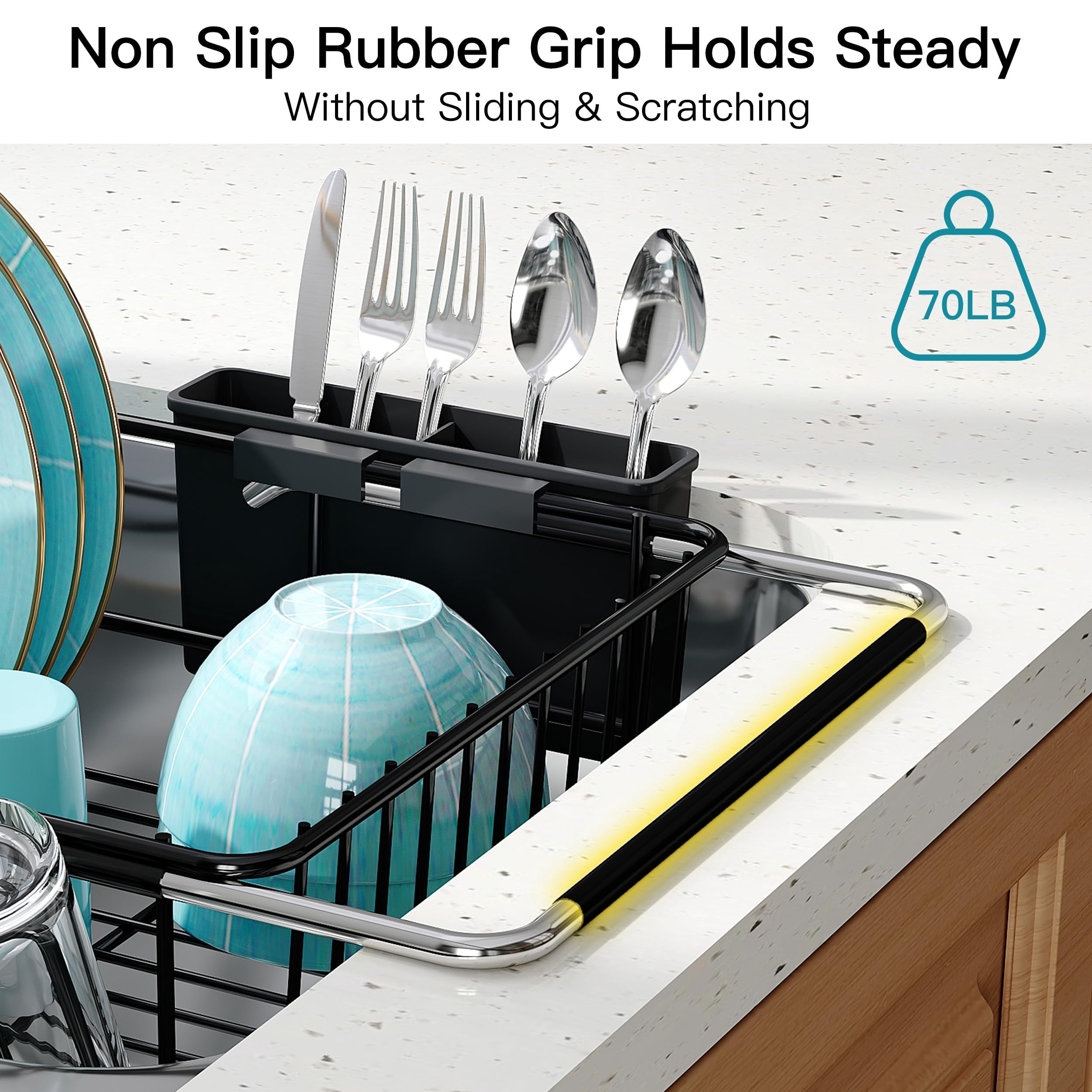 Dish Drying Rack - Expandable Stainless Steel Black - Over/In Sink Use