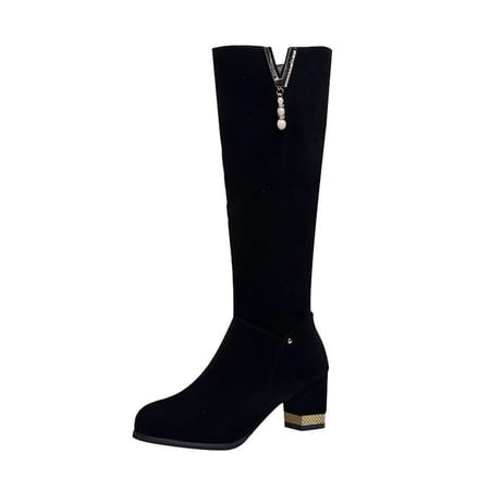 

NECHOLOGY Jean Boots for Women Thigh High Size 12 Womens Shoes Fashion Women s Vintage Leather Zipper High Snow Boots Shoes Black 7