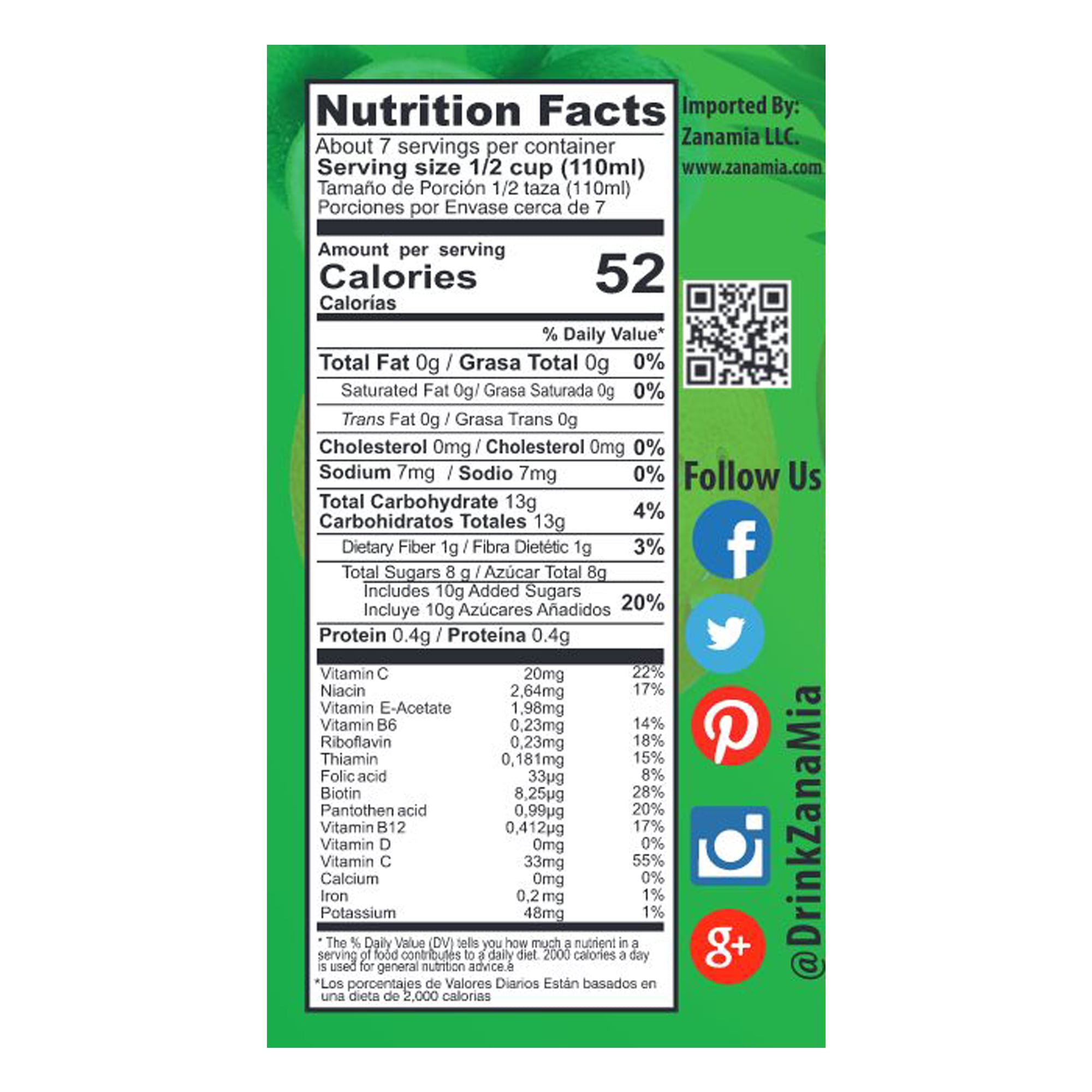ZanaMia Green Multivitamin Juice Drink, 25.4 fl oz Single Glass Bottle