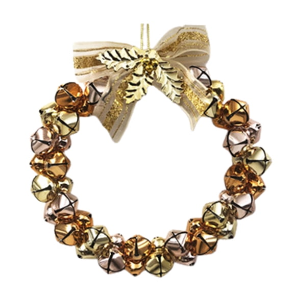 OIUR Bell Wreath Christmas Beaded Bell Wreath with Bow Small Jingle Bell Garland Ornament for Christmas Home Tree Decor
