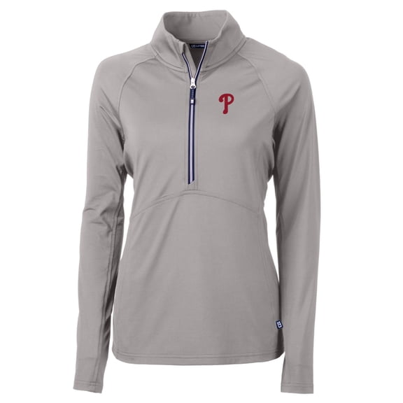 Women's Cutter & Buck Gray Philadelphia Phillies Adapt Eco Knit Stretch Half-Zip Pullover Top