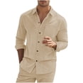 thumbnail image 2 of Blusa y camisa de manga larga con cuello vuelto para hombre, estilo informal, color liso, con solapa, bolsillo y botones, de poliéster., 2 of 8