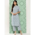 thumbnail image 1 of Janasya Women's White Cotton Floral Printed Kurta with Pant, 1 of 8