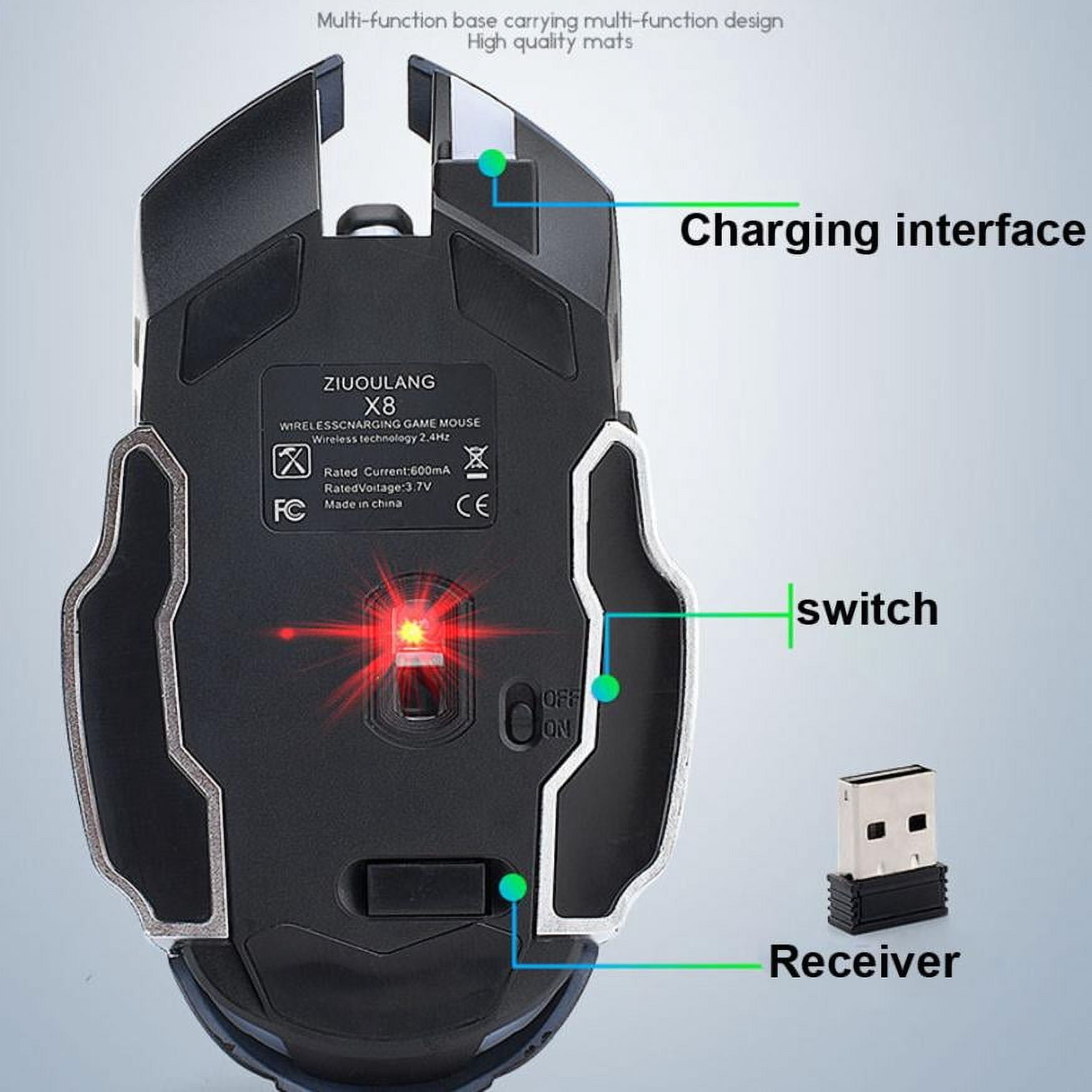 Rechargeable Wireless Silent LED Backlit Gaming Mouse USB Optical Mouse for PC