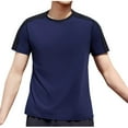 thumbnail image 2 of Zylanna Men's Casual Shirts Tee, Solid Color Short Sleeve Athletic Elastic Crew Neck Breathable Summer Tops for Man Navy Size M, 2 of 5