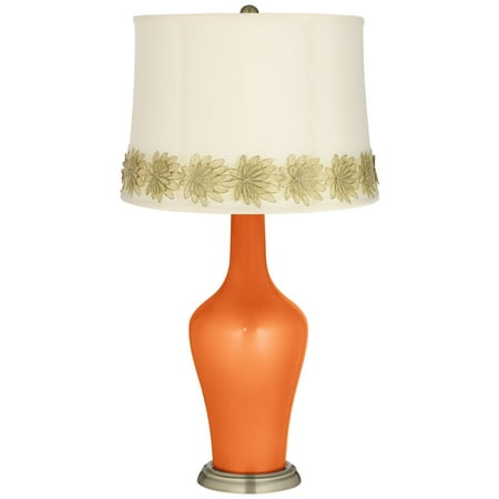 Color Plus Burnt Orange Metallic Anya Table Lamp With Flower Color Plus Burnt Orange Metallic Anya Table Lamp With Flower Lique Trim