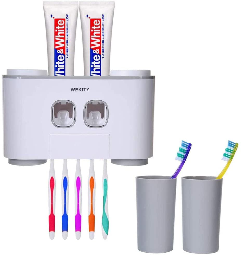 Wall Mount Toothpaste Dispenser Stainless Steel  2/3 Positions Toothbrush Holder 