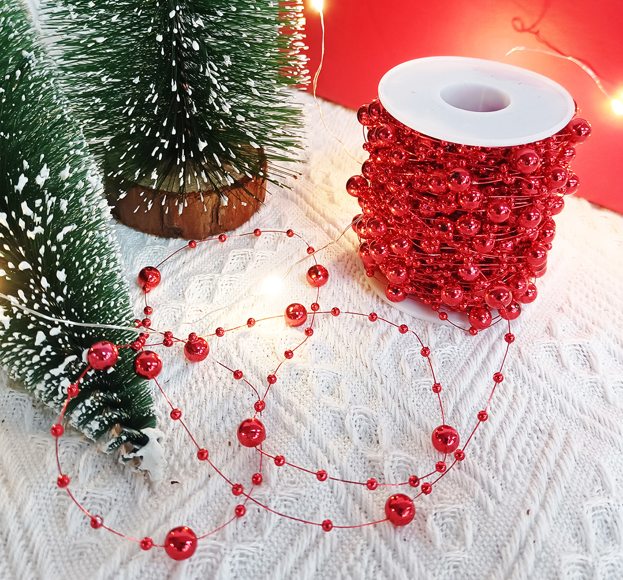 U PICK Holiday STRING BEADED GARLAND Red or Silver 32 ft ea PARTY  DECORATION