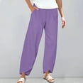 thumbnail image 2 of Women's Pants Fashion Casual Pants For Women Spring And Summer Elastic Waist Cotton Linen Loose Casual Home, 2 of 5