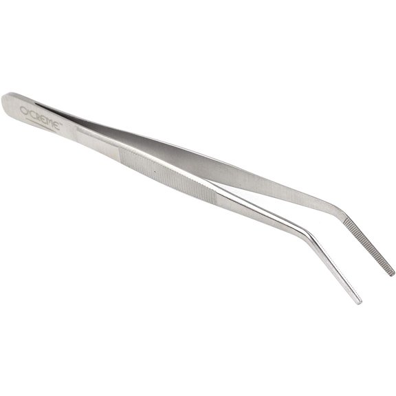 O'Creme Stainless Steel Precision Kitchen Culinary 8 Inch Tweezer Tongs 8" Curved, Silver