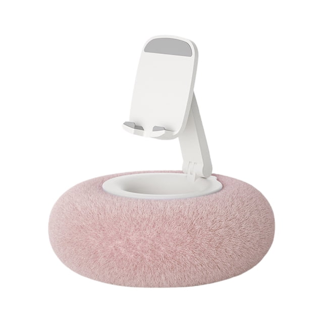 Pink Fluffy Pillow With Adjustable Phone Stand Short Version Holder Pink Color For Mobile Devices Foldable Tabletop Support