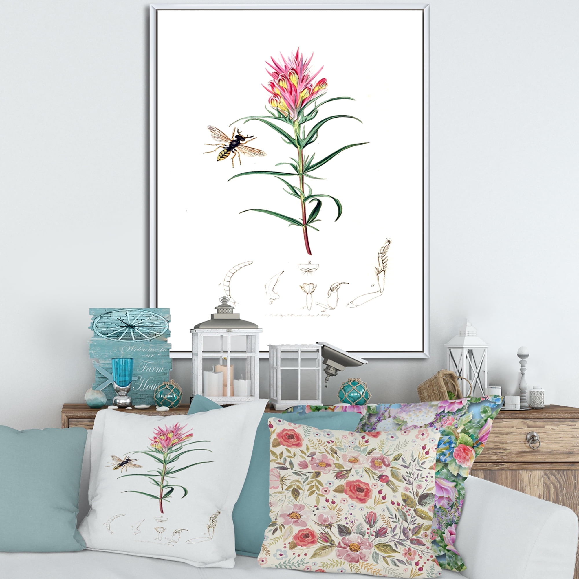 Designart 'Ancient Insects and Plants I' Farmhouse Framed Canvas Wall Art Print