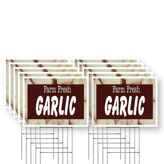 Farm Fresh Garlic Yard Sign 10 Pack of 18 Inch x 24 Inch Single Sided Weatherproof Heavy-Duty Plastic with Stake | Freshly Harvested, Locally Grown, Healthy Choices | Made in USA