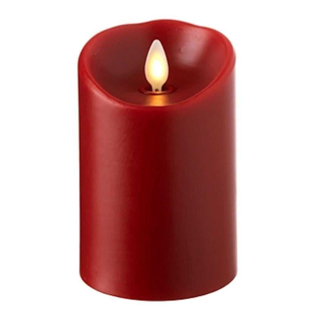 Liown 37077 4" Red Wax Push Flame LED Pillar Candle with Timer