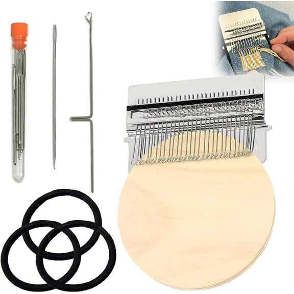 KnitPatch PatchMaker 2.0 Kit - Small Darning Loom Weave Tool, Most Convenient Patch Maker to Mend Clothes Quickly & Easily 28 Hooks