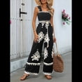 thumbnail image 4 of Mono Informal de una Pieza para Mujer, Estilo Bohemio, para Verano, con Tirantes Fruncidos, Pierna , Pantalones Largos y Bolsillos Negro M, 4 of 6