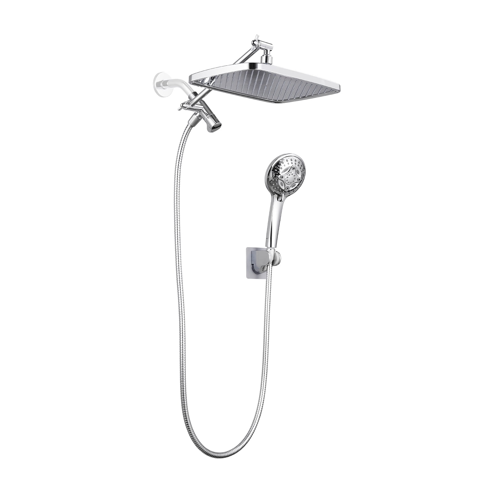 Cobbe 12 Inch High Pressure Rain Shower Head with Extension Arm, Dual Shower Head with 8 Modes Handheld Spray Combo, Chrome
