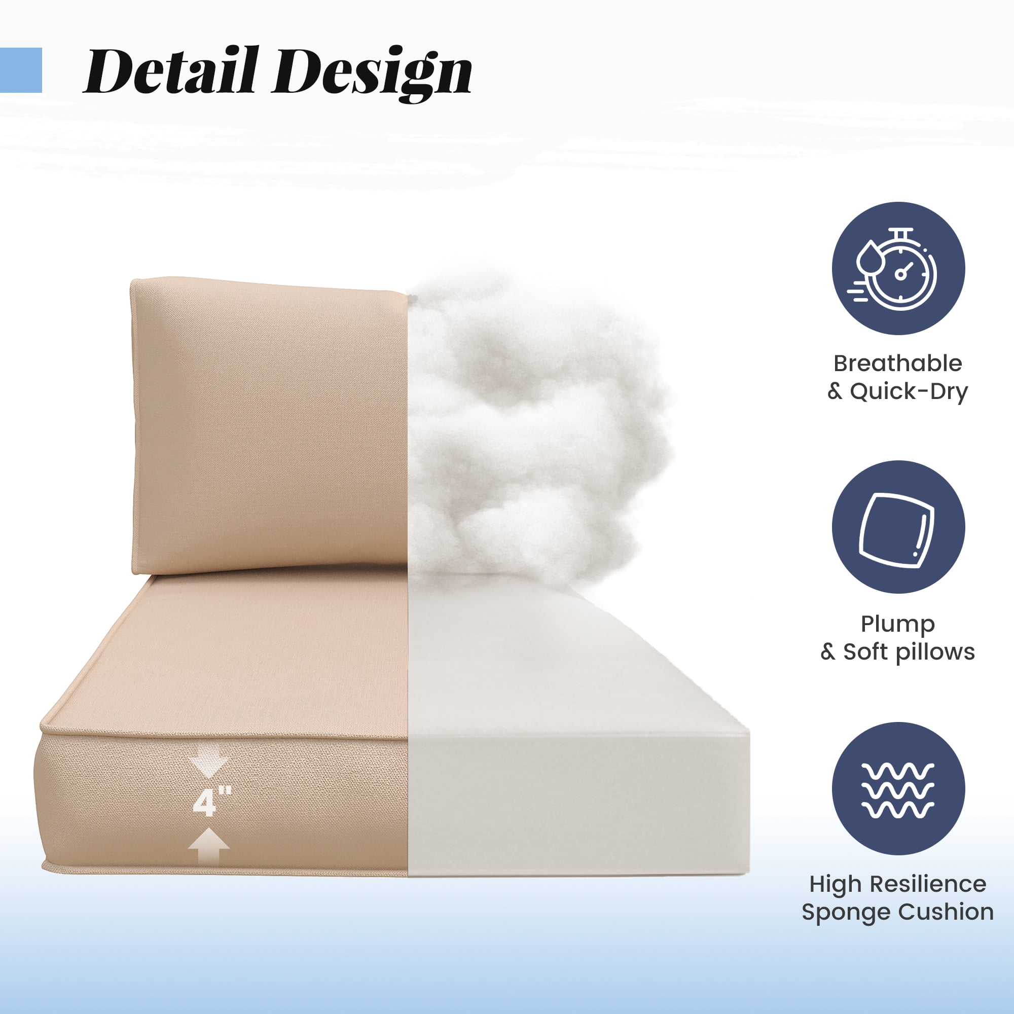 ELPOSUN 7-Piece Sectional Outdoor Cushion Set - Replacement Cushions for Patio Furniture, Waterproof & Weather-Resistant Lounge Sofa Cushions (Khaki)