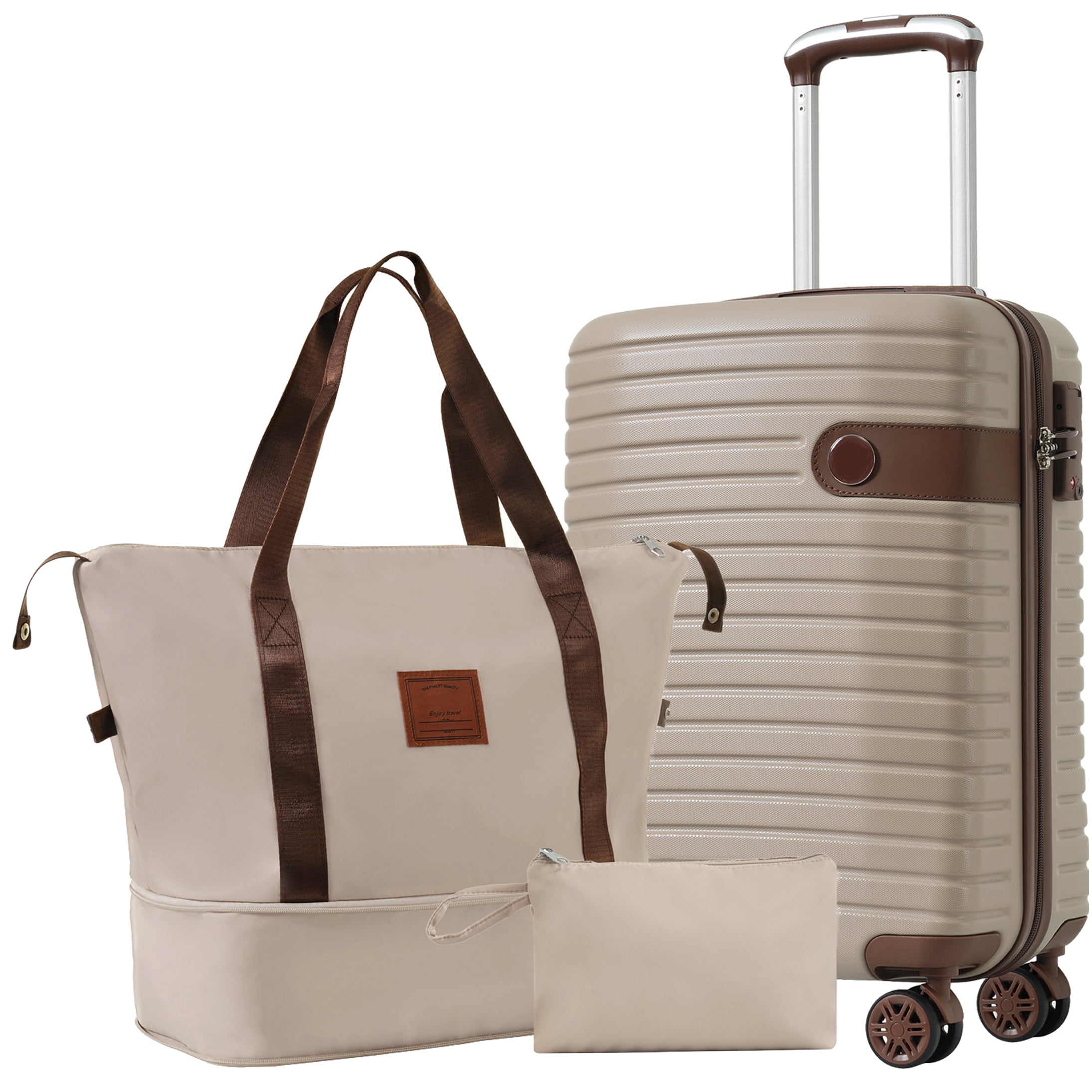 Airline Approved 20 Inch Carry On Luggage 3 Piece Set, Lightweight Hardshell ABS Suitcase with 360° Wheels & TSA Lock, Khaki