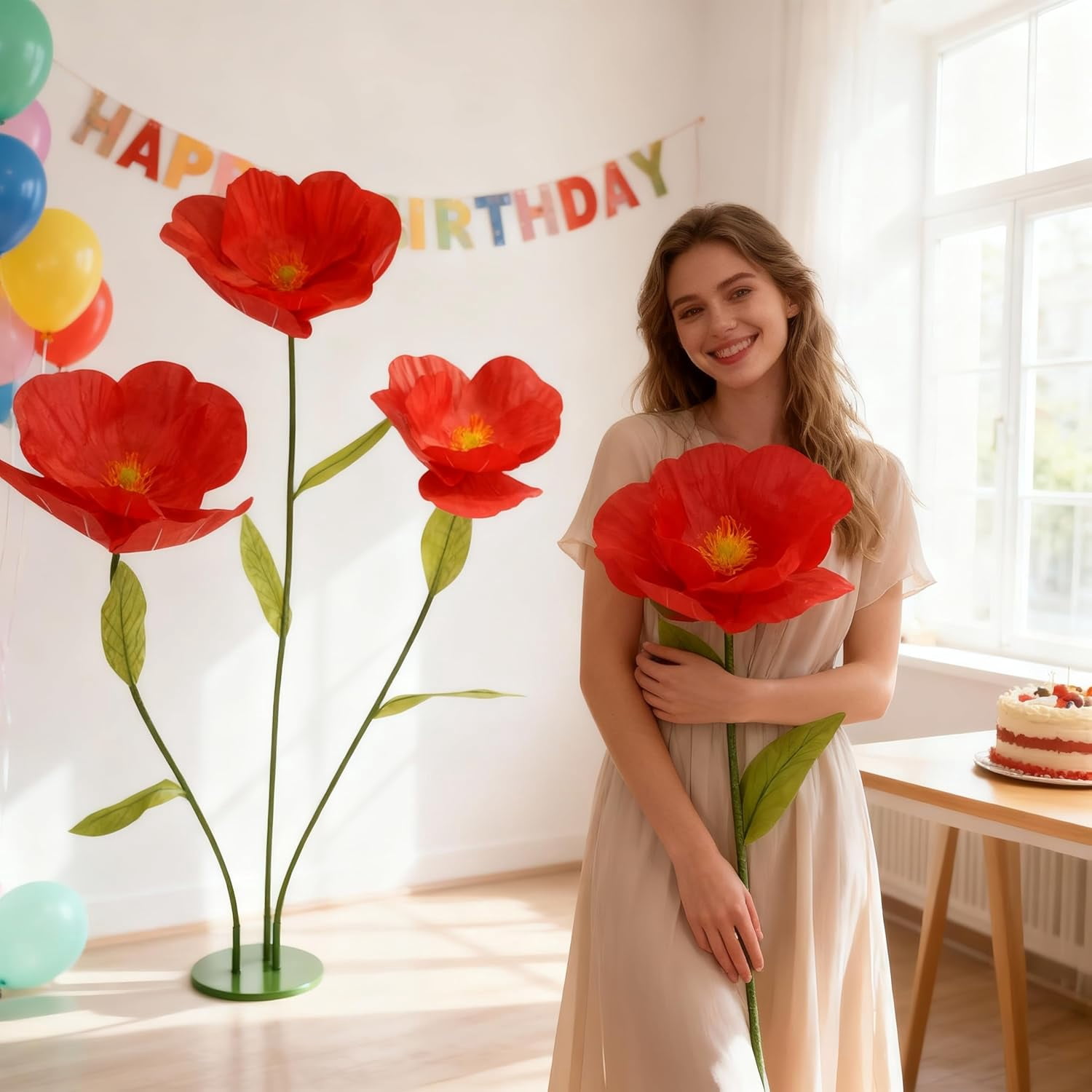 Giant Flowers Used for Decoration, Large Artificial Paper Flowers Used for Home Decor, Wedding Backgrounds, Party Photography Backgrounds, and Shop Window displays (Pink)