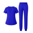 thumbnail image 3 of WTOBBY Women's Quick-Dry V-Neck Zipper Pocket Scrubs Set, Short Sleeve Top and Pants, 2-Piece Nursing Uniform, Medical Workwear for Caregivers, Professional Look,Royal Blue 2XL, 3 of 4