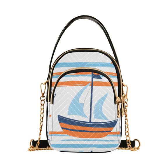 FORMRS Crossbody Bag for Women Quilted Travel Shoulder Cell Phone Purse with Chain Strap Handbag, Blue Nautical Pattern