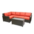 thumbnail image 1 of Krikacy 6-PCS Outdoor Wicker Modular Conversation Set w/Cabinet Coffee table, All-Weather HDPE, Orange, 1 of 8