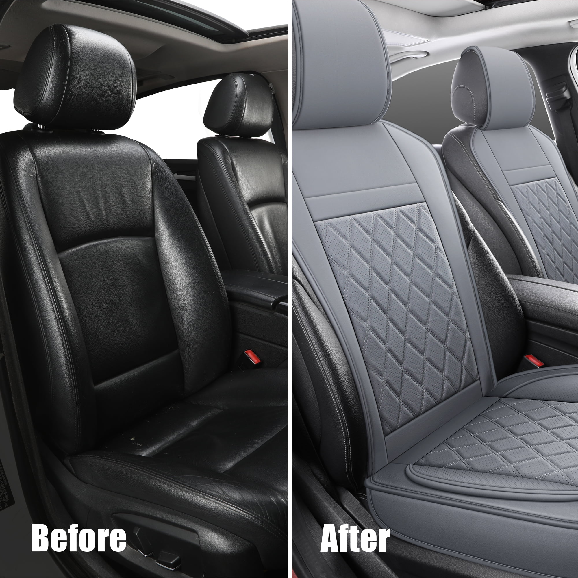 Universal Front Car Seat Covers for 2 Seats, Elegant Gray Design, Full Surround Protection for Cars SUVs Trucks, Waterproof Anti-Wear Front Seat Protector Set