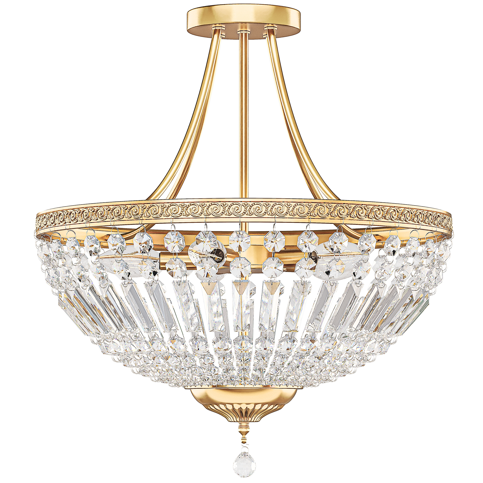 Uforic Crystal Ceiling Light Fixture, 5-Light Flush Mount Chandelier with Metallic Frame, Perfect for Elevating the Look of Bedrooms, Living Rooms, and Kitchens (Gold)