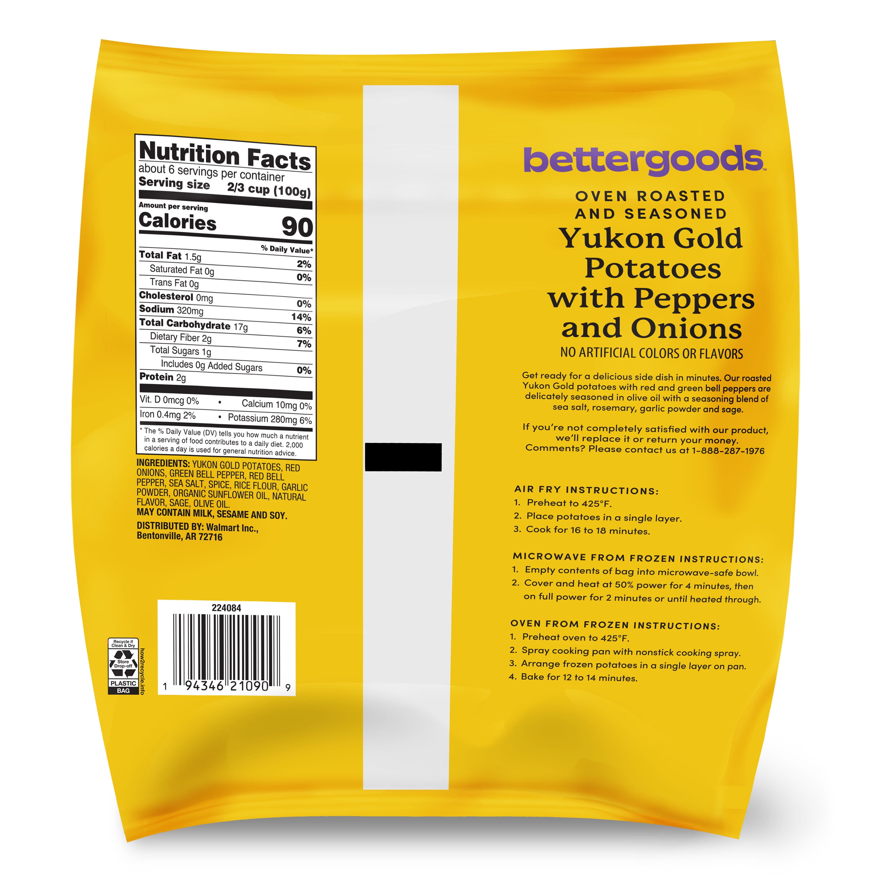 bettergoods Oven Roasted and Seasoned Yukon Gold Potatoes with Peppers and Onions, 20 oz (Frozen)