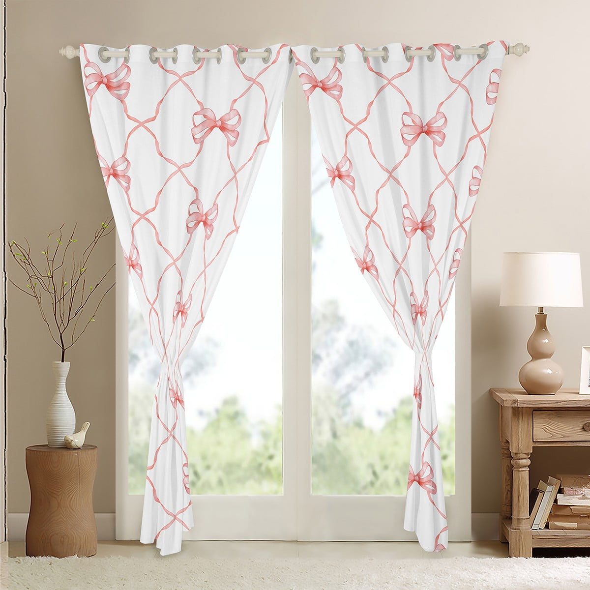 Kawaii Bow 30%-50% Blackout Curtains Cute Bowknot Window Curtains 42"Wx84"L Teen Room Decor,Pink Girly Bow Curtains & Drapes Fantasy Princess Bow Tie Window Treatments 2 Panels