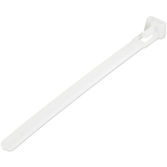 StarTech 12cm(5") Reusable Cable Ties, 7mm(1/4") wide, 30mm(1-1/8") Bundle Dia. 22kg(50lb) Tensile Strength, Releasable Nylon Ties, Indoor/Outdoor, 94V-2/UL Listed, 100 Pack, White - Nylon 66 Plastic - TAA (CBMZTRB5) - Cable tie - 4.9 in - white - TAA Compliant (pack of 100)