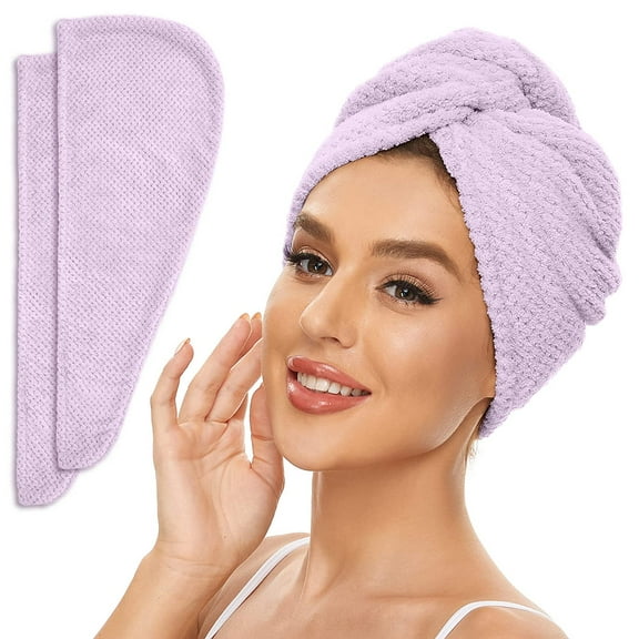 Ultra Plush Microfiber Hair Towel Wrap for Women,Anti-frizz Hair Drying Towel with Button to Dry Hair Quickly,26X10 inch (Purple)