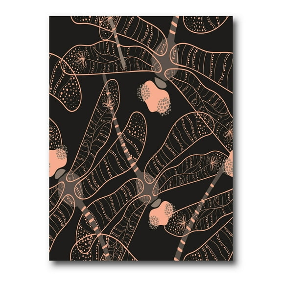 Designart ' Dragonflies With Folk Art Seamless Pattern ' Bohemian & Eclectic Canvas Wall Art Print