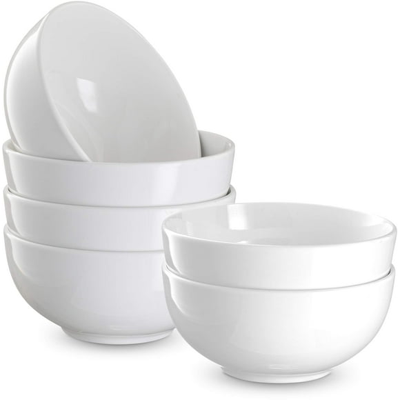 Soup Bowls, by Kook, ceramic Make, Holds 24 Oz, perfect for cereal, desserts, salads, oatmeal, Set of 6, White