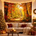 thumbnail image 3 of Sunlit Autumn Forest Path with Fallen Leaves, Nostalgic Rustic for Nature Lovers, Scenic Landscape Wall Art, Housewarming Gift, Tapestry Wall Hanging for Living Room and Bedroom, 3 of 7
