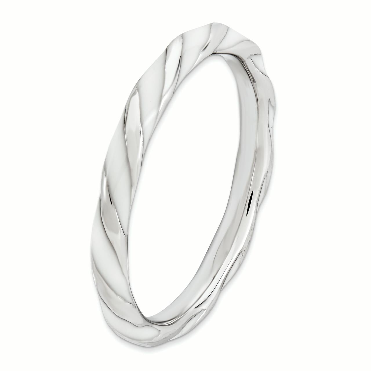 Sterling Silver Twisted White Enameled Ring